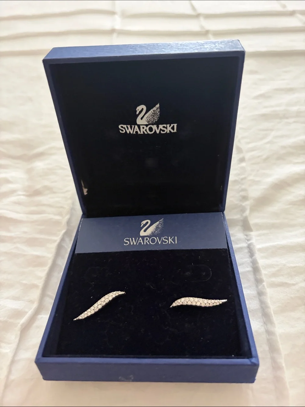 Swarovski Silver Crystal Wave Stud Earrings - White/Silver